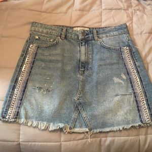 Free People Denim Embellished Mini Skirt